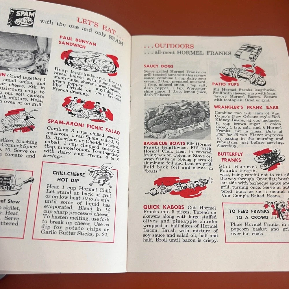Vintage Lets Eat Outdoors Cookbook Mid Century Picnic BBQ Camping Recipes SPAM